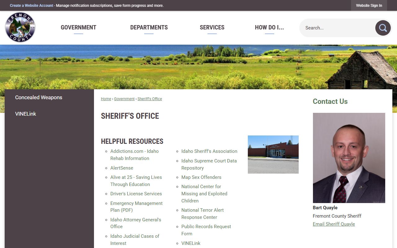 Fremont County Sheriff's Office page with jail and records links