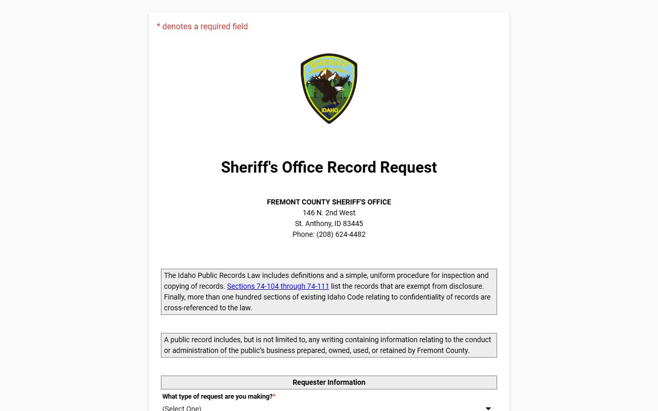 Fremont County inmate records JustFOIA request portal