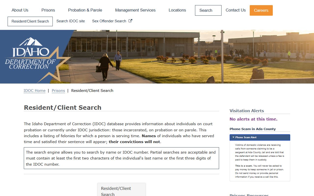 IDOC Resident Client Search fields for St. Anthony Work Camp lookup