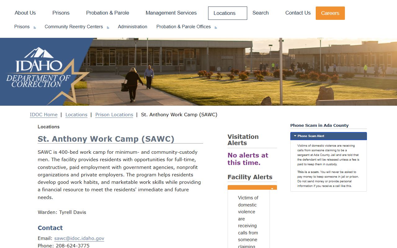Idaho Department of Correction St. Anthony Work Camp facility page